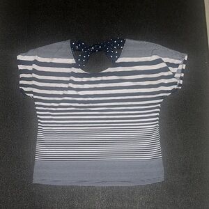 Maurices Navy and White Striped Top with Polka Dot Detail